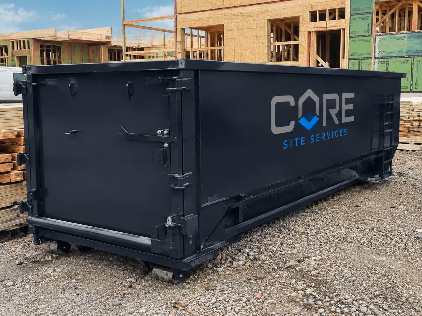CORE Site Services roll-off dumpster on a construction site