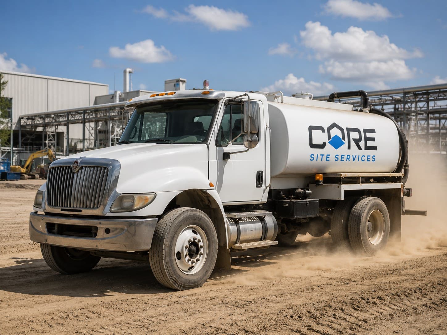 CORE Site Services water truck on a dusty construction site